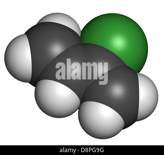 Chloroprene, the building block of polychloroprene synthetic rubber. Atoms are represented as spheres with conventional color. Stock Photo