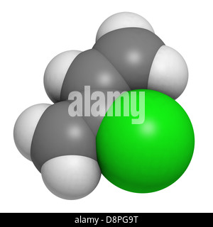 Chloroprene, the building block of polychloroprene synthetic rubber. Atoms are represented as spheres with conventional color. Stock Photo