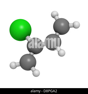 Chloroprene, the building block of polychloroprene synthetic rubber. Atoms are represented as spheres with conventional color. Stock Photo