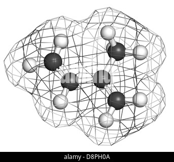 Isoprene, rubber (polyisoprene) building block (monomer). Atoms are represented as spheres with conventional color coding Stock Photo