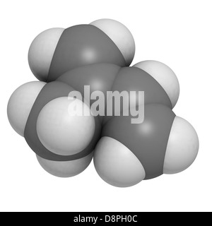 Isoprene, rubber (polyisoprene) building block (monomer). Atoms are represented as spheres with conventional color coding Stock Photo