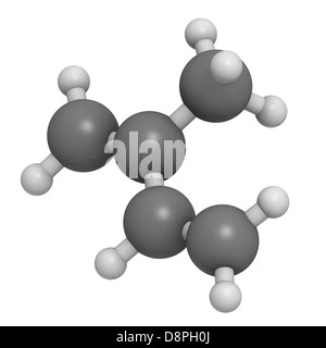 Isoprene, rubber (polyisoprene) building block (monomer). Atoms are represented as spheres with conventional color coding Stock Photo