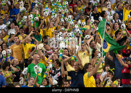 Brazilian Fans while Brazil played England in friendly game in the new Maracana Stadium, newly renovated for Brazil's hosting of the World Cup 2014, Rio de Janeiro, Brazil.02/06/2013. The first international game to be played in the modern renovated stadium ended in a draw, 2-2. England 2 Brazil 2 Credit:  Peter M. Wilson/Alamy Live News Stock Photo