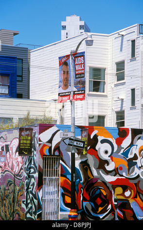 colorfull graffiti on display on wall of buildings in the south of market SOMA district of San Francisco Stock Photo
