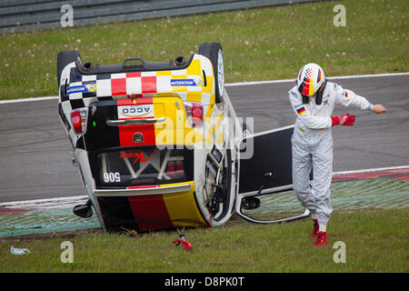 Nurburg, Germany. 1st June 2013.   Trofeo Abarth &amp; Selenia Series from Nurburgring Germany. 506 Arne Kummerburger - rolls his Abarth in race 1 Credit:  Action Plus Sports Images/Alamy Live News Stock Photo