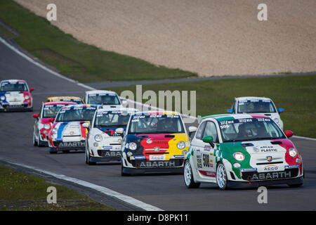 Nurburg, Germany. 1st June 2013.   European Abarth Trophy - Race 1 as the field head uphill tighly bunched Nurburgring Germany. Stock Photo