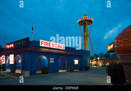 South of the Border neon signs at twilight Stock Photo