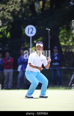 Ibaraki, Japan. 2nd June 2013. Hideki Matsuyama (JPN), JUNE 2, 2013 - Golf : Hideki Matsuyama of Japan reacts during the final round of the Diamond Cup Golf at Oarai Golf Club in Ibaraki, Japan. (Photo by Toshihiro Kitagawa/AFLO/Alamy Live News)