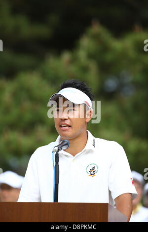 Ibaraki, Japan. 2nd June 2013. Hideki Matsuyama (JPN), JUNE 2, 2013 - Golf : Hideki Matsuyama of Japan speaks after winning the Diamond Cup Golf at Oarai Golf Club in Ibaraki, Japan. (Photo by Toshihiro Kitagawa/AFLO/Alamy Live News)