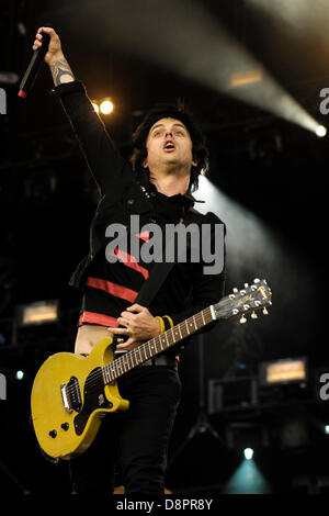 Green Day plays The Emirates Stadium on 01/06/2013 at The Emirates Stadium, London.  Persons pictured: Billie Joe Armstrong. Picture by Julie Edwards Stock Photo