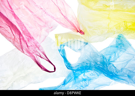 colorful, crumpled plastic bags isolated on white background with clipping path included Stock Photo