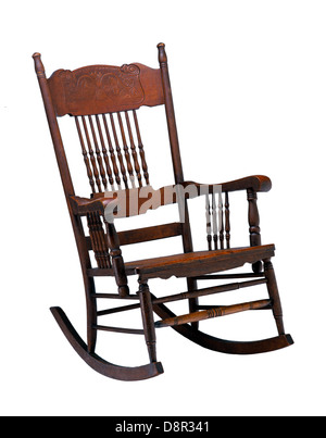 Antique wooden wicker rocking chair isolated on white background Stock ...