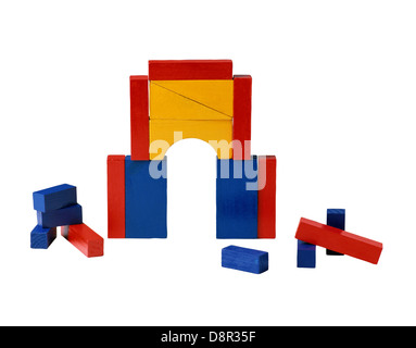 Wooden building blocks isolated on white background Stock Photo