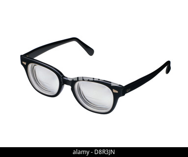 Black retro nerd glasses on white background Stock Photo