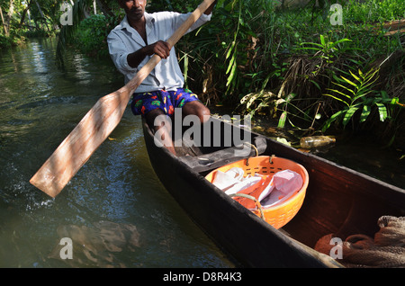 Backwater tour on Monroe Island, Kollam, Kerala, India Stock Photo