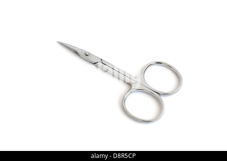 A small metallic scissors isolated on white Stock Photo