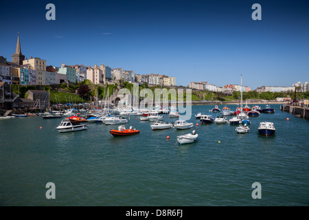 Boats in Tenby Harbour, Pembrokeshire, Wales Stock Photo