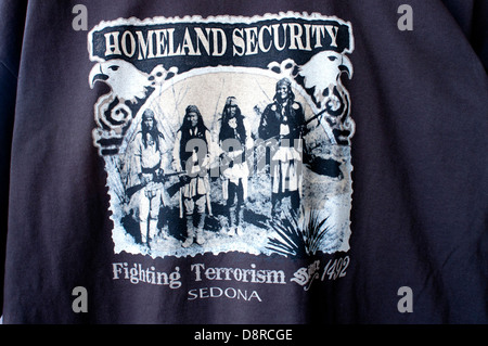 T-shirt mocking the US government's Homeland Security policy. Stock Photo