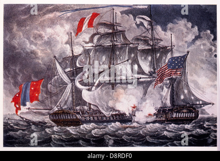 Battle Between U.S. Frigate Constellation and French Frigate L'Insurgente, in West Indies, February 9, 1799 Stock Photo