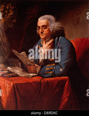 Benjamin Franklin (1706-1790), Reading, Portrait, Painting by David Martin, 1767 Stock Photo