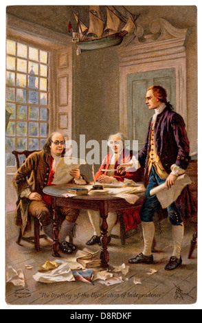 Benjamin Franklin, John Adams and Thomas Jefferson Drafting the Declaration of American Independence, 1776 Stock Photo