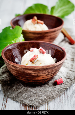 Homemade ice cream with rhubarb and vanilla Stock Photo