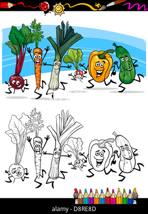 running vegetables cartoon for coloring Stock Photo - Alamy