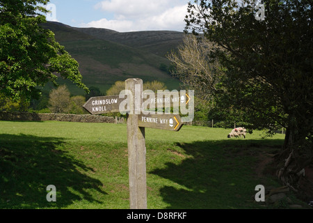 Signpost indicating the direction of the Pennine Way long distance trail Edale Derbyshire England UK Peak district national park British countryside Stock Photo