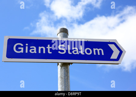Giant Slalom sign showing the direction for the ski run on the ski slopes of Glenshee in Scotland Stock Photo