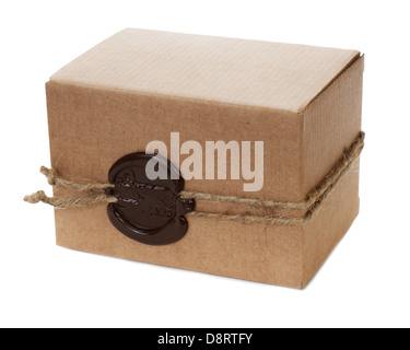 brown cardboard box with stamp isolated on white background Stock Photo