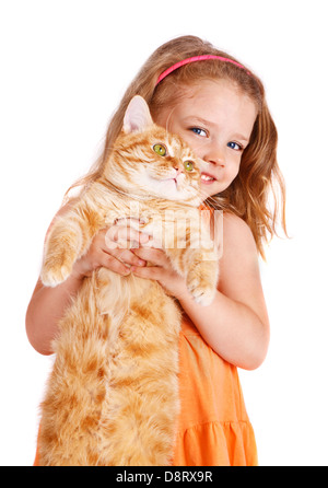 Little girl with a big red cat Stock Photo