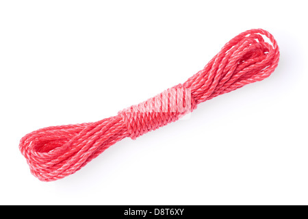 Thin Red String Or Rope With Knots Isolated On White Stock Photo