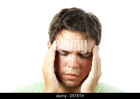 young man suffering from a headache isolated Stock Photo