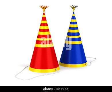 two colored stripped birthday caps isolated Stock Photo