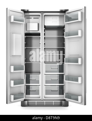 modern refrigerator with open doors isolated Stock Photo