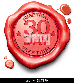 30 day free trial guarantee money back guaranteed quality and customer satisfaction red label icon or stamp Stock Photo