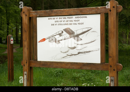 The sign at Ardouval ww2 V1 launch site Normandy, France Stock Photo