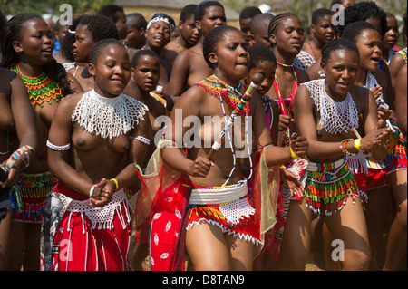 Zulu Reed Dance at eNyokeni Palace, Nongoma, South Africa Stock Photo