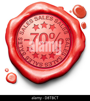 70% off sales summer or winter reduction extra low price buy for bargain limited offer icon red wax seal stamp Stock Photo