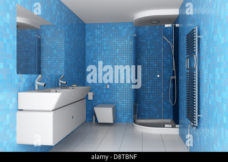 modern bathroom with blue tiles on wall Stock Photo