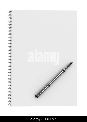 blank notebook with pen isolated on white Stock Photo