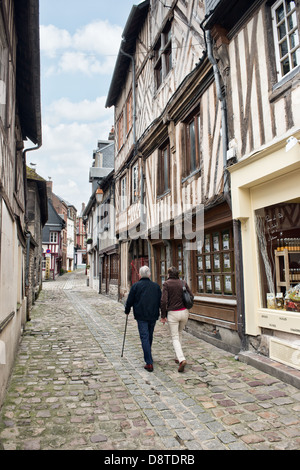 A cobbled street in Honfleur, Normandy Stock Photo