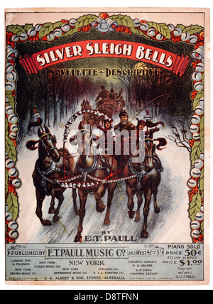 Sheet Music Cover, 'Silver Sleigh Bells', by E.T. Paul, 1906 Stock Photo
