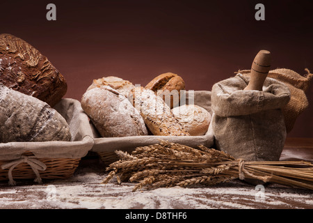 The traditional set of bread, rolls and other ingredients Stock Photo