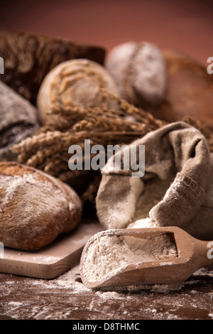 The traditional set of bread, rolls and other ingredients Stock Photo