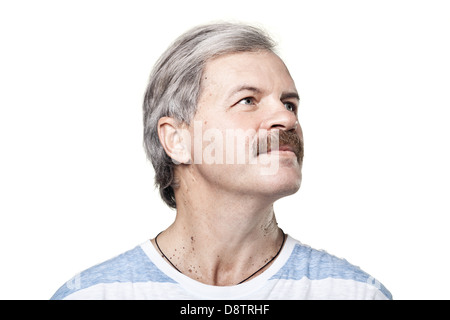 mature man look into the distance isolated Stock Photo