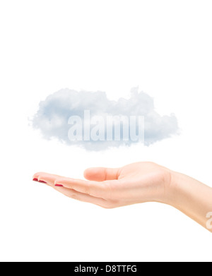 Female hand holding clouds, isolated on white background Stock Photo
