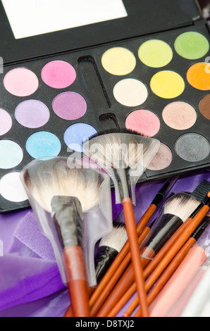 makeup eye shadows and brushes Stock Photo