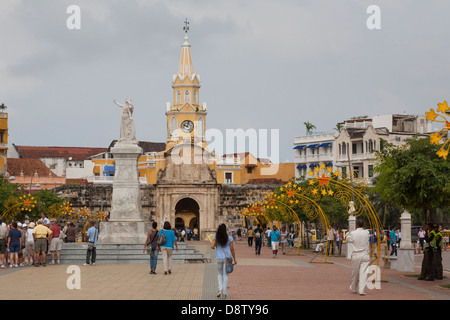 Paseo de los Martires, Torre del Reloj, Clock Tower, Cartagena, Colombia Stock Photo