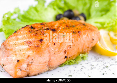 grilled salmon, macro Stock Photo